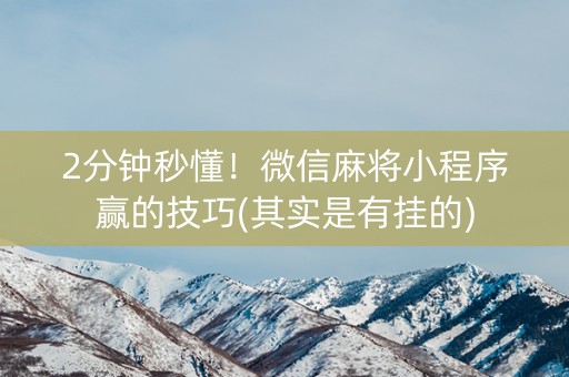 微信麻将小程序插件(揭秘小程序输赢技巧)