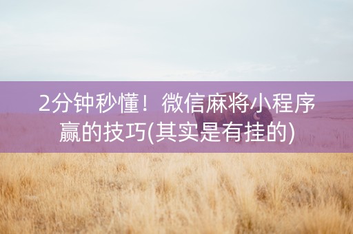 微信麻将怎么提升胜率(是不是有挂)
